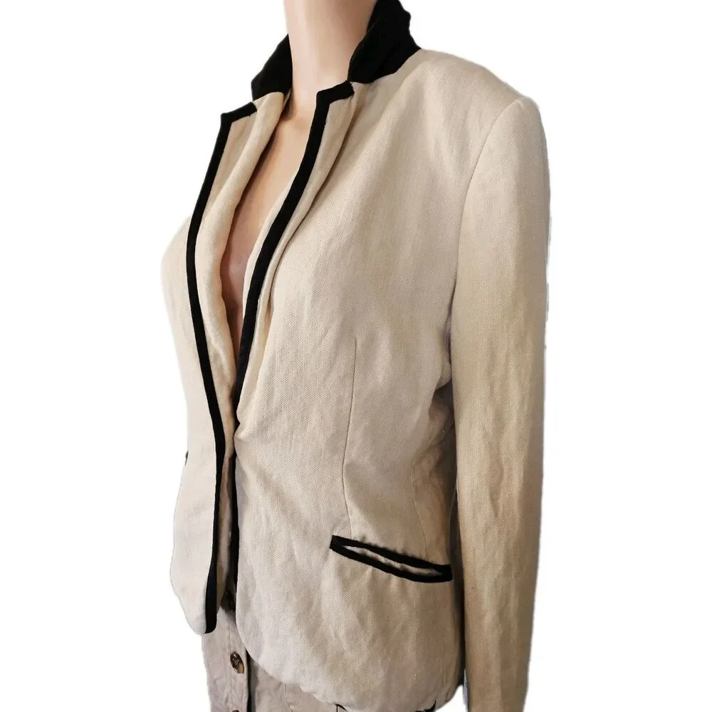 MNG Mango Beige Single Breasted Suit Blazer Size 6